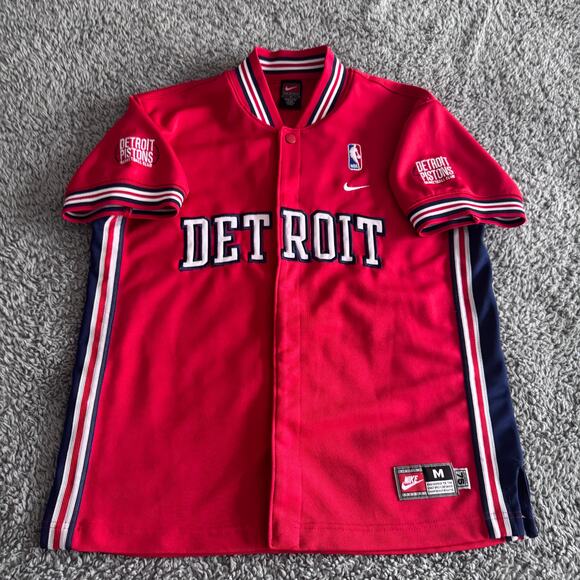 Vintage Nike Rewind y2K NBA Detroit Pistons Throwback Red Warm Up Jacket Youth M - Picture 5 of 10